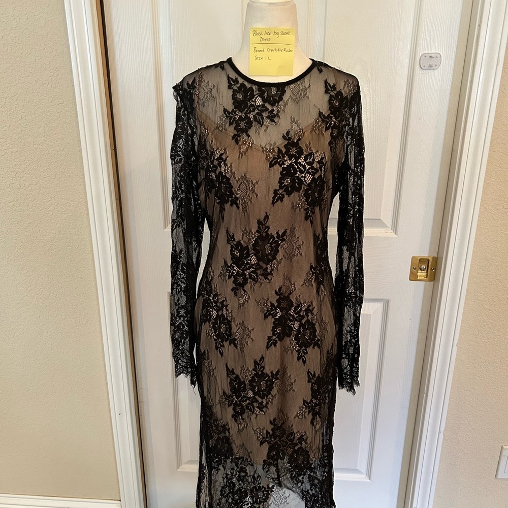 Charlotte Russe Black Long Sleeve Lace Dress